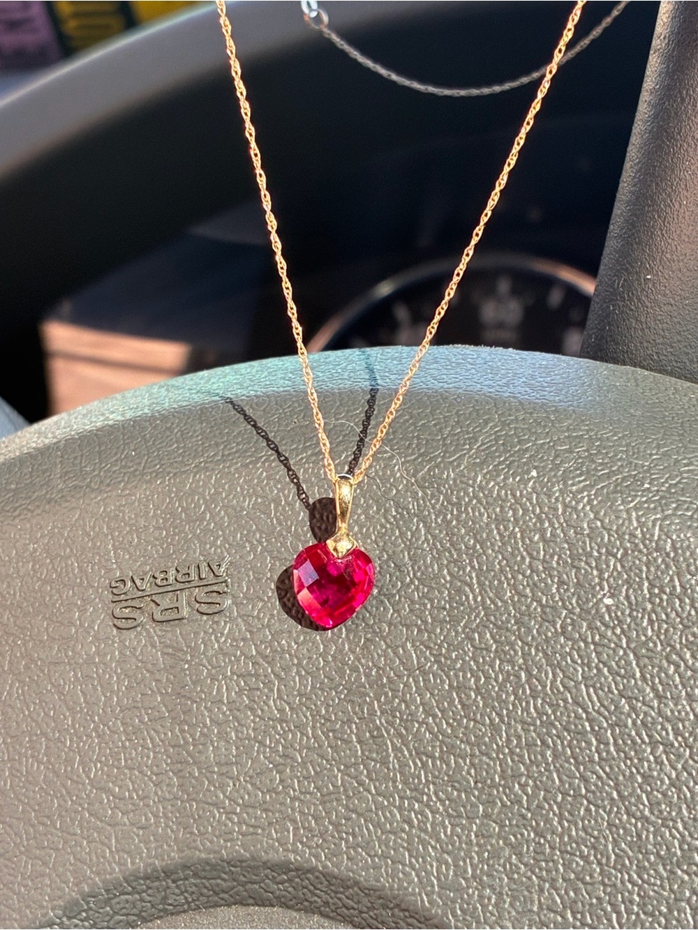 10K Yellow Gold Heart Ruby Pendant Necklace Solid 10K Gold Chain China Hallmark